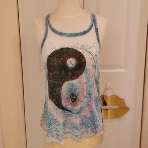 Chaser Tie Dye Yin Yang Sun Burnout Tank Top